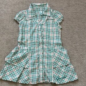 Plaid Button-Front Dress in Mint & Coral
